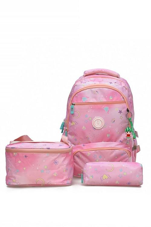 1385 3 lü Ortopedik Çok Gözlü Su Geçirmez Laptop Bölmeli Aksesuarlı Çocuk Okul Sırt Çanta