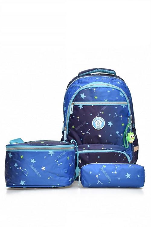 1385 3 lü Ortopedik Çok Gözlü Su Geçirmez Laptop Bölmeli Aksesuarlı Çocuk Okul Sırt Çanta