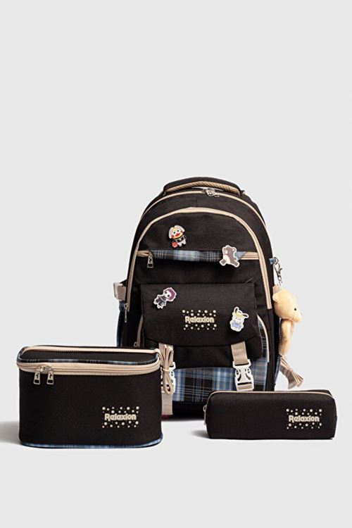 1396 3 lü Ortopedik Çok Gözlü Su Geçirmez Laptop Bölmeli Aksesuarlı Çocuk Okul Sırt Çanta