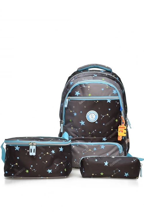 1385 3 lü Ortopedik Çok Gözlü Su Geçirmez Laptop Bölmeli Aksesuarlı Çocuk Okul Sırt Çanta