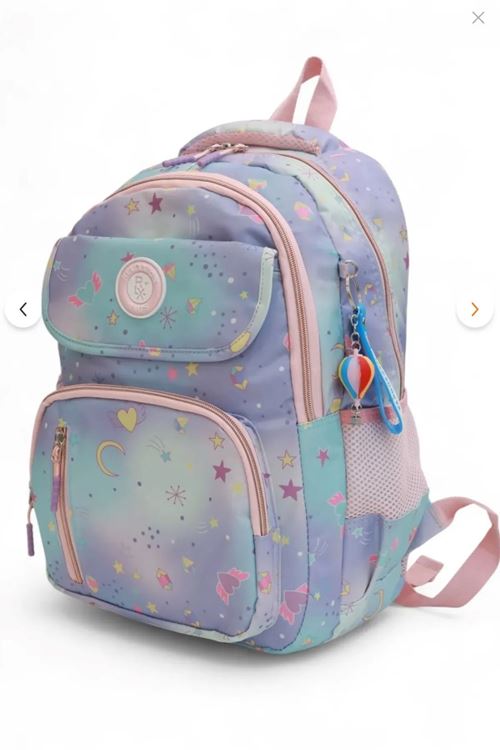 1390 3 lü Tam Ortopedik Renkli Desenli Okul Çanta Seti (Sırt Çantası + Beslenme Çantası + Kalemlik)