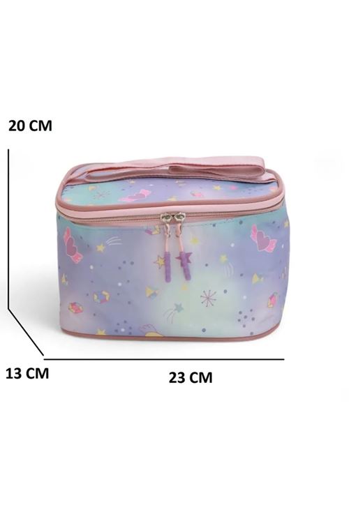 1390 3 lü Tam Ortopedik Renkli Desenli Okul Çanta Seti (Sırt Çantası + Beslenme Çantası + Kalemlik)