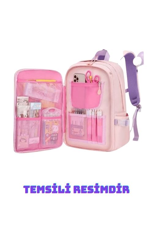 Kore Tarzı Ortopedik Aksesuarlı Lüx Okul Çantası