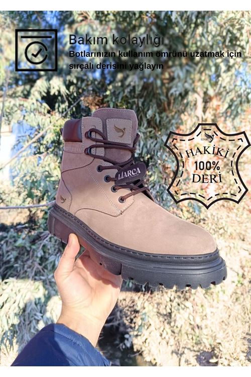 Hakiki  Deri Garantili Süper Hafif Soğuk Geçirmez Kaymaz Eva alt ve Rahat İç Taban Kışlık Erkek Bot