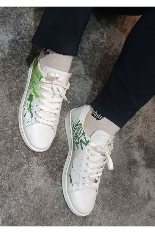 5015 Rahat Şık Beyaz Yeşil Sneaker Yürüyüş Ayakkabısı 36 37 38 39 40 Numara 