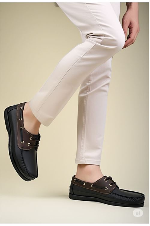 Tamamı Hakiki Deri Garantili Rahat Günlük Mokasen Tekne Stili Rahat Erkek Ortopedik Taban Ayakkabı 6206