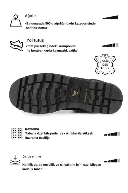 Hakiki  Deri Hafif Soğuk Geçirmez Kaymaz Kauçuk alt ve Rahat İç Taban Kışlık Unisex 36 37 38 39 40 4