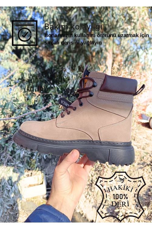 Hakiki  Deri Garantili Süper Hafif Soğuk Geçirmez Kaymaz Eva alt ve Rahat İç Taban Kışlık Erkek Bot