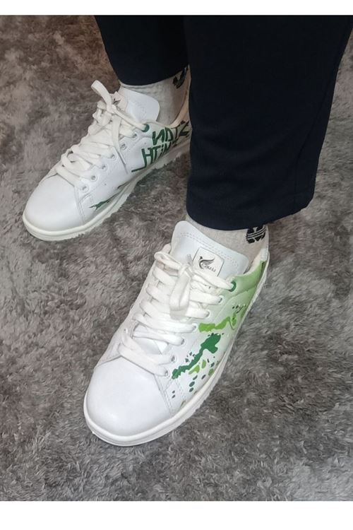 5015 Rahat Şık Beyaz Yeşil Sneaker Yürüyüş Ayakkabısı 36 37 38 39 40 Numara 