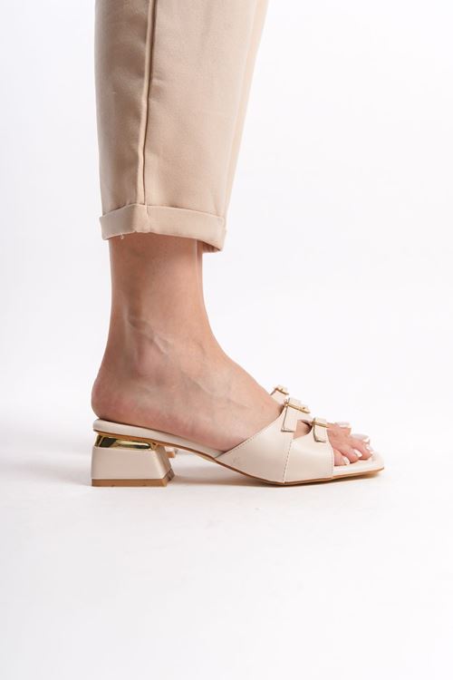 Gold Touch Bantlı Kare Burun Zarif Rahat Kadın Topuklu Terlik