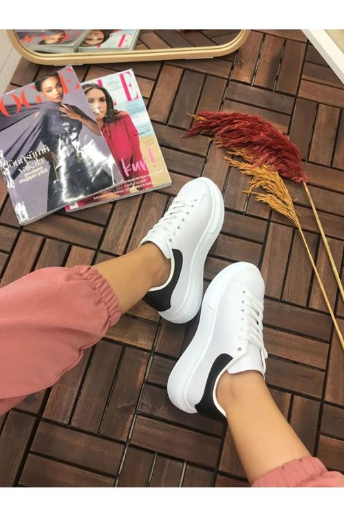 Kadın Erkek Unisex Bağcıklı Deri Yüksek Tabanlı Rahat Günlük Spor Ayakkabı Sneaker