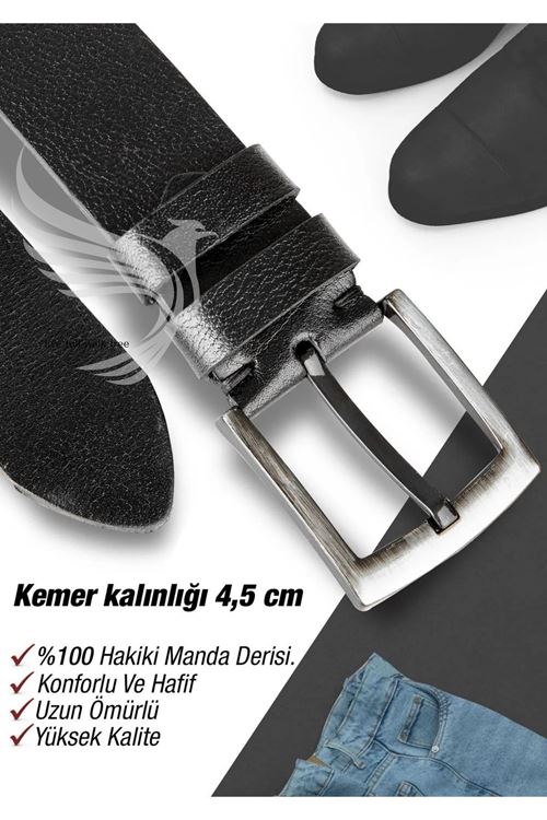 %100 Hakiki Deri Erkek Kot Kemeri 4.5 Cm Manda Derisi Siyah Hediyelik Kemer Çeyizlik Spor Kemer