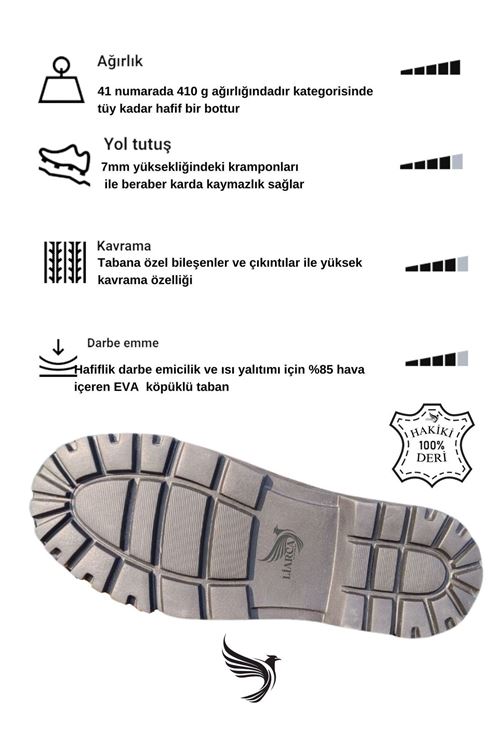 Hakiki  Deri Garantili Süper Hafif Soğuk Geçirmez Kaymaz Eva alt ve Rahat İç Taban Kışlık Erkek Bot
