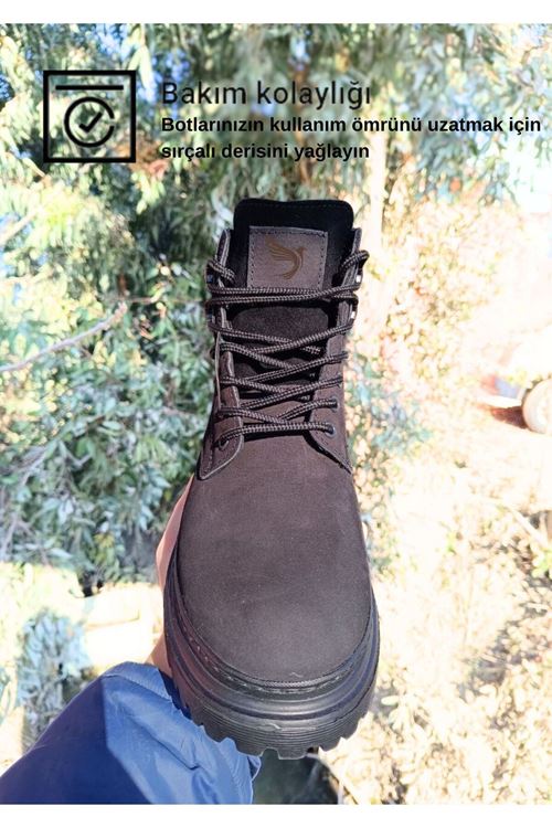 Hakiki  Deri Garantili Süper Hafif Soğuk Geçirmez Kaymaz Eva alt ve Rahat İç Taban Kışlık Erkek Bot