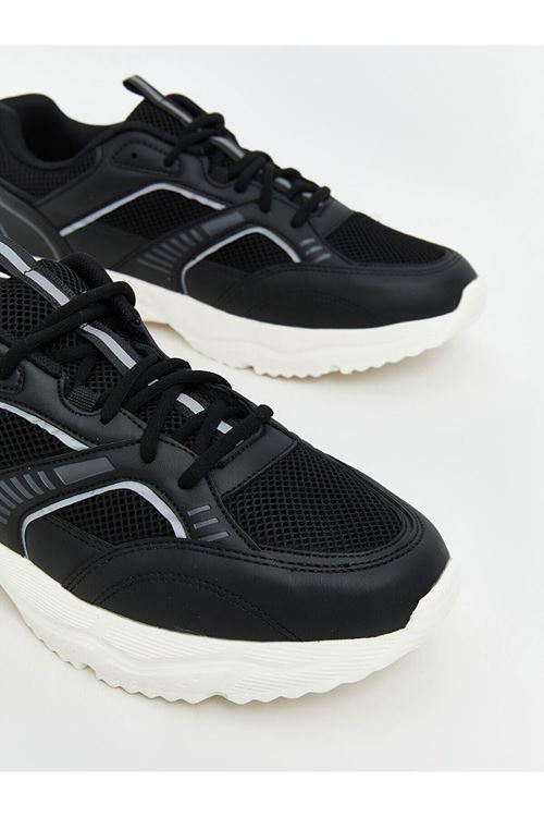 Siyah Beyaz Air Taban Erkek Yürüyüş Koşu Spor Ayakkabı - File Detaylı Rahat Günlük Sneaker