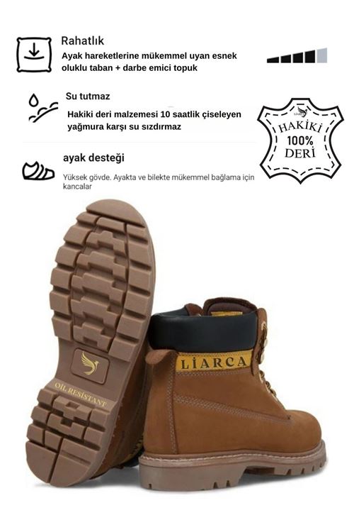 Hakiki  Deri Hafif Soğuk Geçirmez Kaymaz Kauçuk alt ve Rahat İç Taban Kışlık Unisex 36 37 38 39 40 4