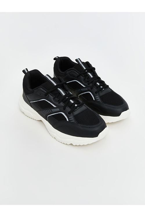 Siyah Beyaz Air Taban Erkek Yürüyüş Koşu Spor Ayakkabı - File Detaylı Rahat Günlük Sneaker