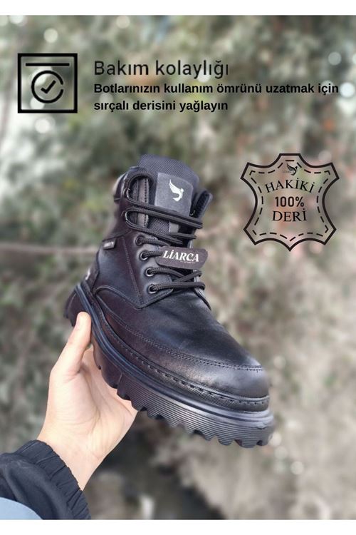 Hakiki Deri  Garantili Soğuk Geçirmez Kaymaz Eva alt ve Rahat İç Taban Kışlık Erkek Bot