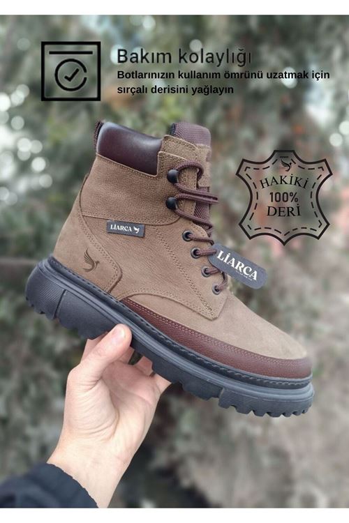 Hakiki Deri  Garantili Soğuk Geçirmez Kaymaz Eva alt ve Rahat İç Taban Kışlık Erkek Bot