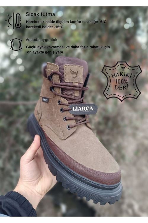 Hakiki Deri  Garantili Soğuk Geçirmez Kaymaz Eva alt ve Rahat İç Taban Kışlık Erkek Bot
