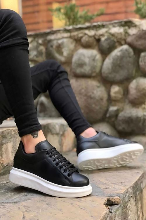 Kadın Erkek Unisex Bağcıklı Deri Yüksek Tabanlı Rahat Günlük Spor Ayakkabı Sneaker