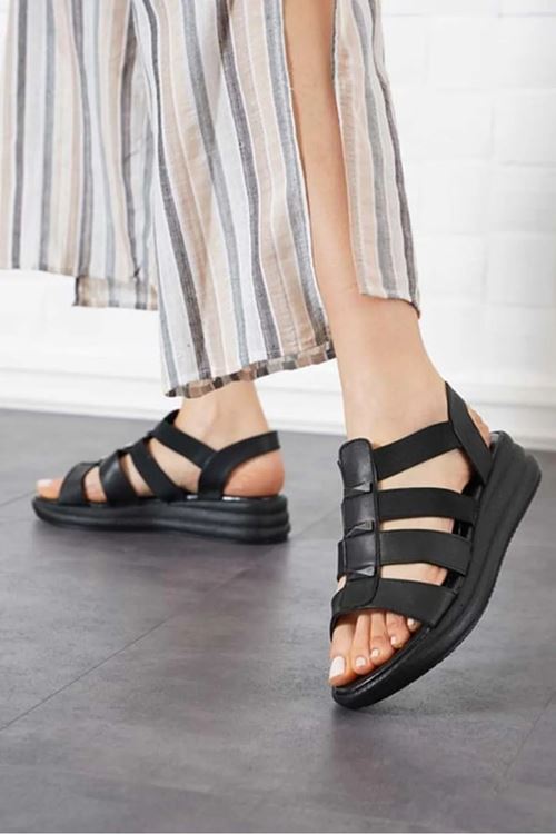 FlexWalk Kadın Lastik Destekli Günlük Rahat Topuklu Sandalet