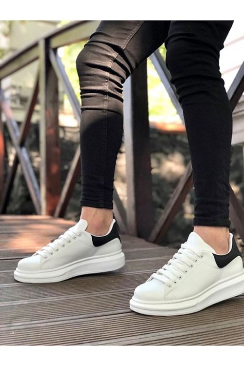 Kalın Yüksek Taban Beyaz Siyah Bağcıklı Spor Erkek Ayakkabı