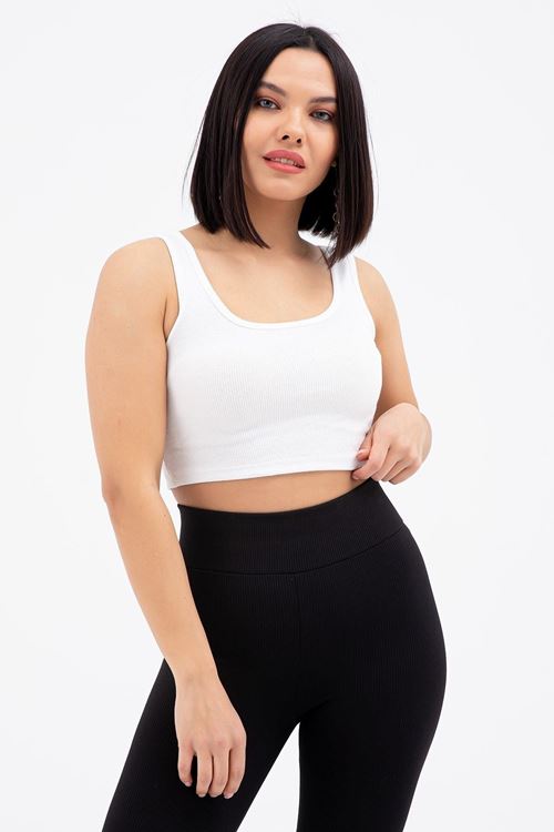 Kadın Ekru Crop Atlet