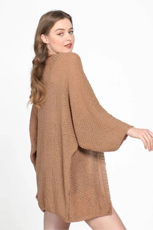 Yarasa Kol Mevsimlik Hırka Camel