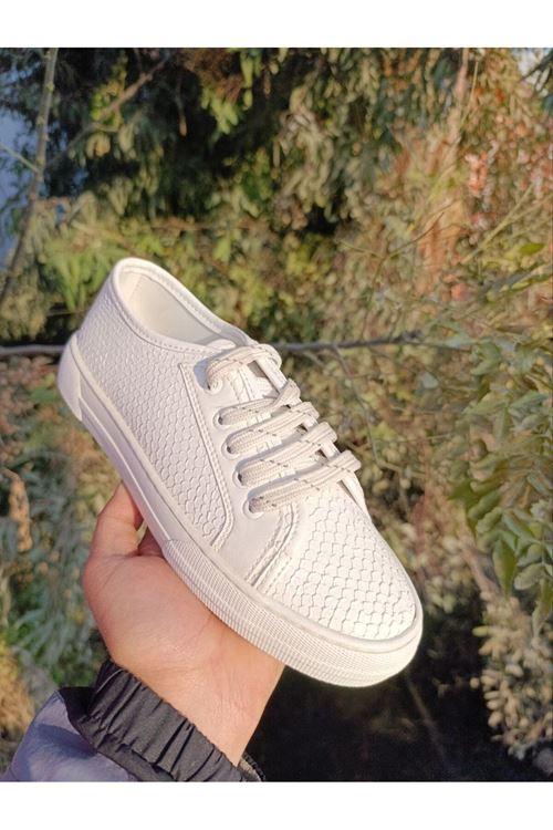 Pul Detay Deri İşleme Ortopedik Rahat Kadın Sneakers Spor Ayakkabı