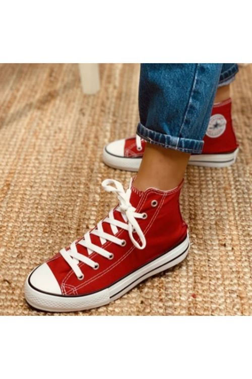 Kırmızı Günlük Keten Rahat Bilekli Yeşil Uzun Convers Sneaker Spor Ayakkabı