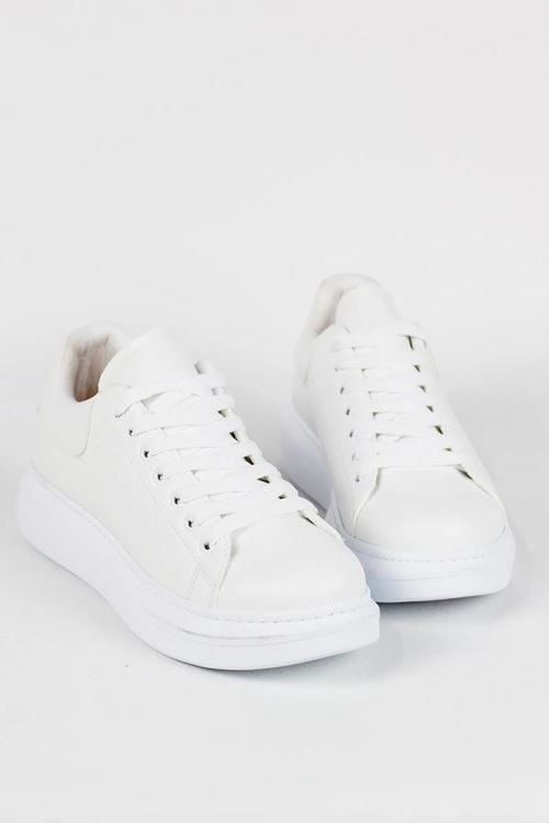 Beyaz Deri Yüksek Taban Erkek Spor Ayakkabı - Ossguus