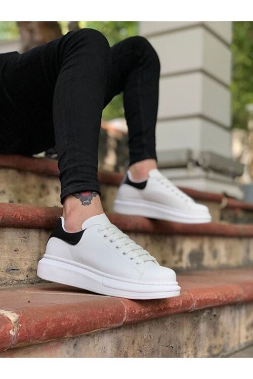 547 Kalın Yüksek Taban Beyaz Siyah Bağcıklı Spor Erkek Ayakkabı