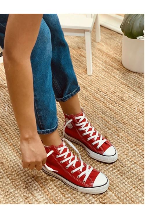 Kırmızı Günlük Keten Rahat Bilekli Yeşil Uzun Convers Sneaker Spor Ayakkabı