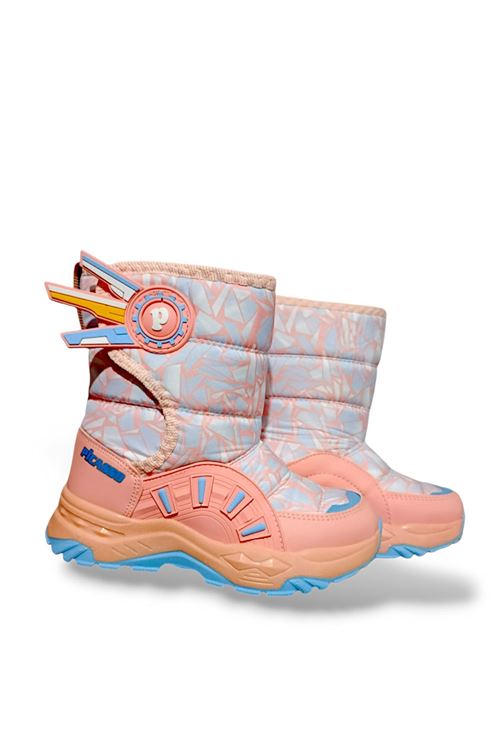 Kız Çocuk Paraşüt Kumaş Çizme Bot Pudra BuzBeyaz Yünlü Cırt Cırtlı Kaymaz Taban Su geçirmez Kar Botu