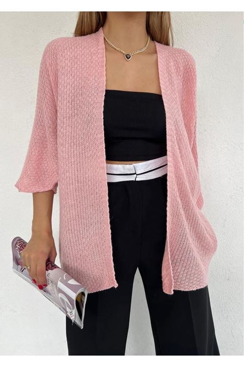 Kadın Yarasa Ince Yazlık Salaş Hırka Pudra