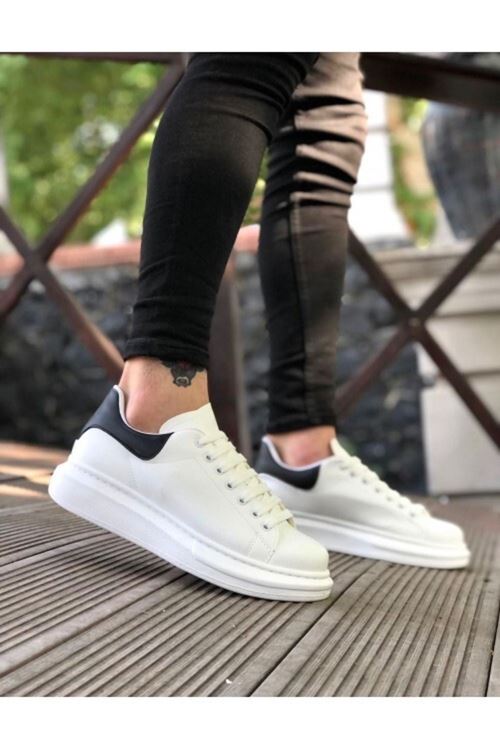 547 Kalın Yüksek Taban Beyaz Siyah Bağcıklı Spor Erkek Ayakkabı