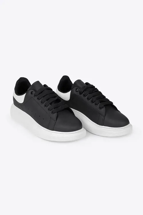 Siyah Deri Bağcıklı Yüksek Tabanlı Erkek Sneaker