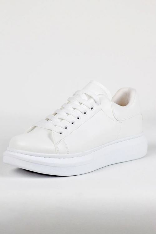 Beyaz Deri Yüksek Taban Erkek Spor Ayakkabı - Ossguus