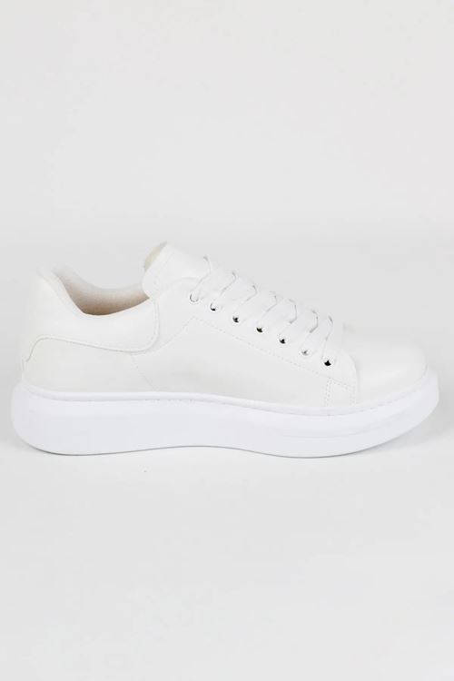 Beyaz Deri Yüksek Taban Erkek Spor Ayakkabı - Ossguus