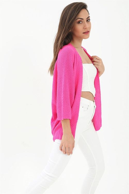 Yarasa Kol Kadın Hırka  Fuşya