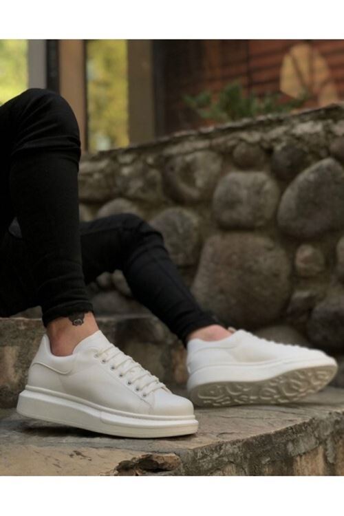 547 Kalın Yüksek Taban Beyaz Bağcıklı Spor Erkek Ayakkabı