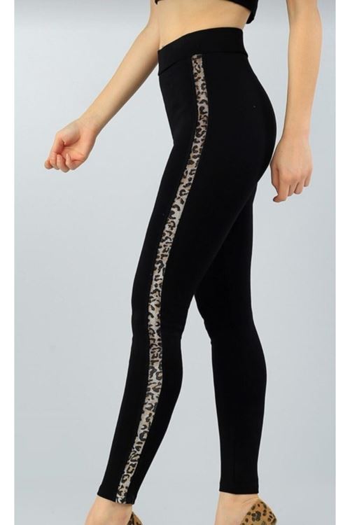 Kadın Yandan Leopar Desenli Kışlık Tayt