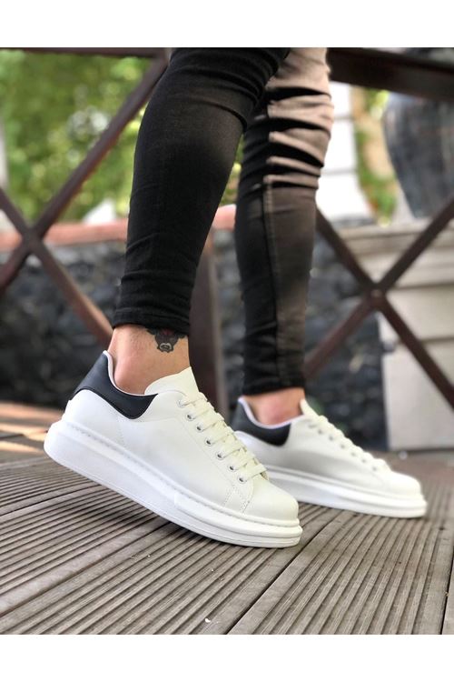 Çok Renkli - Er0547 Erb Kalın Yüksek Taban Beyaz Siyah Bağcıklı Spor Erkek Ayakkabı