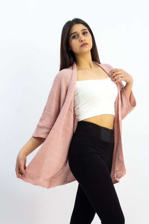 Sermoda Yarasa Kol Triko Kadın Hırka Gül Kurusu