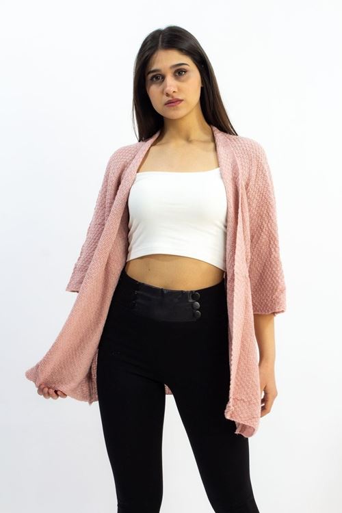 Sermoda Yarasa Kol Triko Kadın Hırka Gül Kurusu