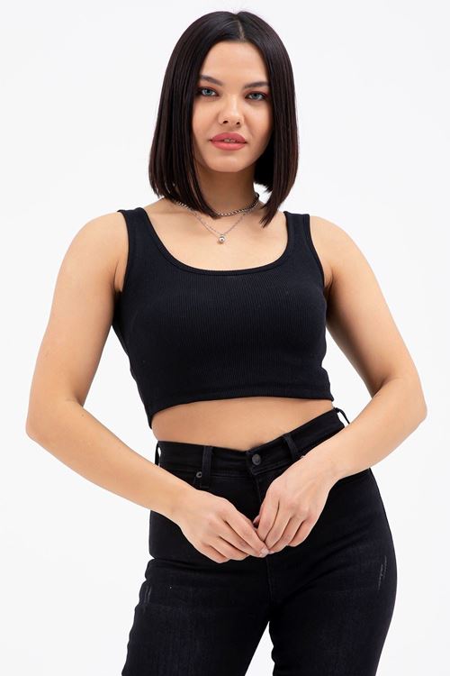 Kadın Siyah Crop Atlet