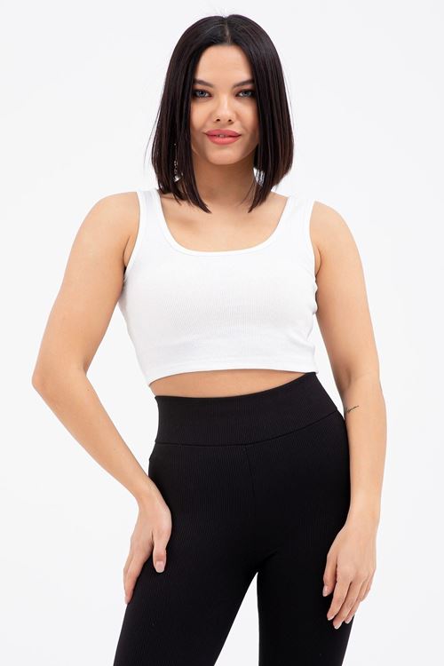 Kadın Ekru Crop Atlet