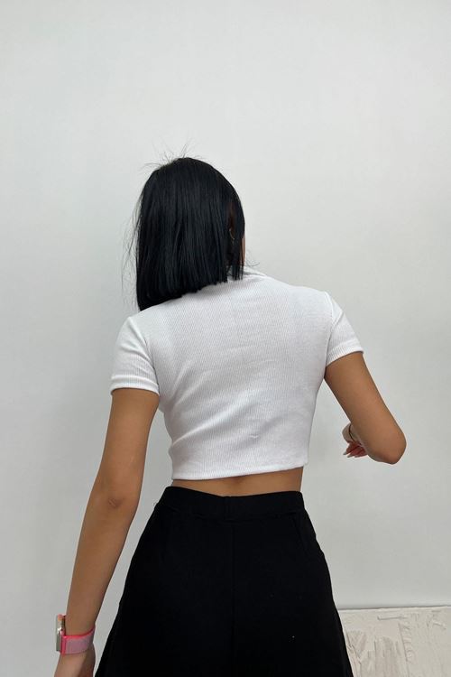 Üst Kalite 24/1 Kaşkorse %85 Pamuk Polo Yaka Crop Bluz