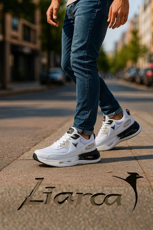 AirNova Erkek Beyaz Siyah Air Tabanlı Anatomik Comfort Günlük Spor Ayakkabı